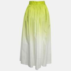 Elie Saab Green Ombre Cotton Gathered Maxi Skirt S