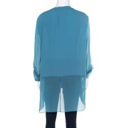 Pre Owned Elie Tahari Teal Blue Silk Shirttail Hem Alejandra Blouse XL
