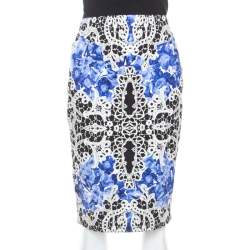 Pre Owned Elie Tahari Blue Printed Cotton Penelope Pencil Skirt M