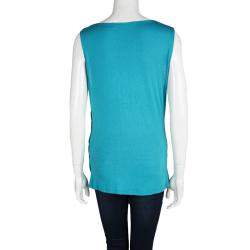 Pre Owned Elie Tahari Turquoise Blue Knit Cowl Neck Sleeveless Top L