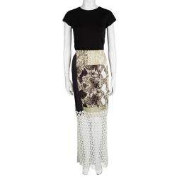 Elie Tahari Python Print Contrast Lace Detail Skirt M