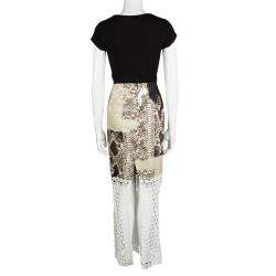 Elie Tahari Python Print Contrast Lace Detail Skirt M