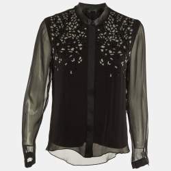 Elie Tahari Black Silk Embellished Button Front Blouse S