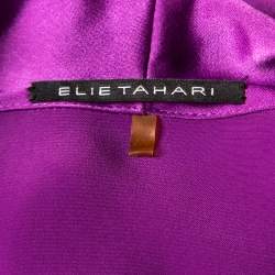 Pre Owned Elie Tahari Purple Satin Front Tie Gathered Waist Sleeveless Halley Dress M