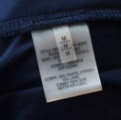 Pre Owned Elie Tahari Navy Blue Jersey and Silk Layered Open Front Cardigan M