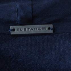 Pre Owned Elie Tahari Navy Blue Jersey and Silk Layered Open Front Cardigan M