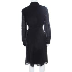 Pre Owned Elie Tahari Black Wool Pleated Belted Dress M
