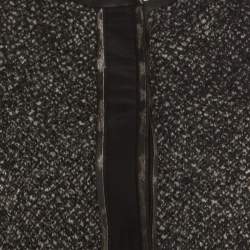 Pre Owned Elie Tahari Grey Tweed and Animal Print Paneled Leather Trim Boucle Jacket S