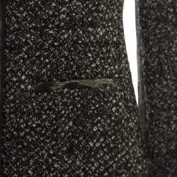 Pre Owned Elie Tahari Grey Tweed and Animal Print Paneled Leather Trim Boucle Jacket S