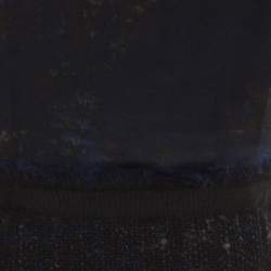 Pre Owned Elie Tahari Navy Blue Printed Satin and Tweed Cap Sleeve Lolly Sheath Dress S