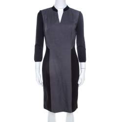 Elie Tahari Black and Grey Colorblock Stretch Wool Blend Citrine Dress M 