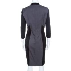 Elie Tahari Black and Grey Colorblock Stretch Wool Blend Citrine Dress M 
