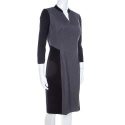 Elie Tahari Black and Grey Colorblock Stretch Wool Blend Citrine Dress M 