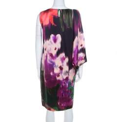 Elie Tahari Multicolor Floral Print Silk Draped Shift Dress M