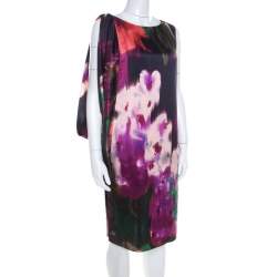 Elie Tahari Multicolor Floral Print Silk Draped Shift Dress M