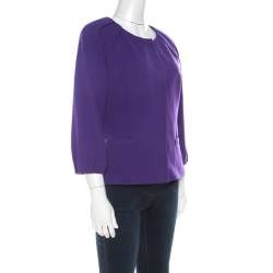 Pre Owned Elie Tahari Purple Stretch Knit Pleated Raglan Sleeve Fitted Blazer S