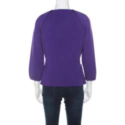 Pre Owned Elie Tahari Purple Stretch Knit Pleated Raglan Sleeve Fitted Blazer S