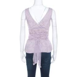 Pre Owned Elie Tahari Amethyst Purple Paisley Printed Silk Chiffon Top S