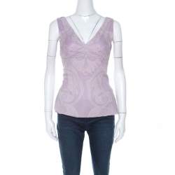 Pre Owned Elie Tahari Amethyst Purple Paisley Printed Silk Chiffon Top S 