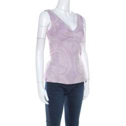 Pre Owned Elie Tahari Amethyst Purple Paisley Printed Silk Chiffon Top S