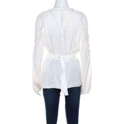 Elie Tahari Cream Silk Rope Sleeve Detail Carmela Wrap Blouse L