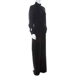 Pre Owned Elie Tahari Black Stretch Silk Zip Front Jumpsuit M