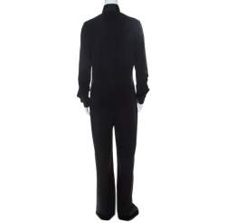 Pre Owned Elie Tahari Black Stretch Silk Zip Front Jumpsuit M