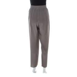 Pre Owned Elle Tahari Grey Silk Drawstring Waist Trousers L