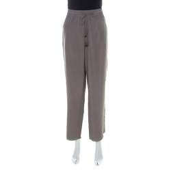 Elle Tahari Grey Silk Drawstring Waist Trousers L