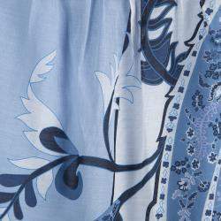 Elie Tahari Powder Blue Printed Cotton Ruffle Detail Sleeveless Top XL