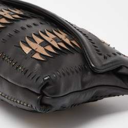 Pre Owned Elie Tahari Black/Metal Leather Foldover Clutch