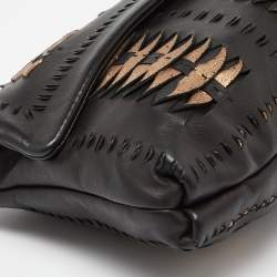 Pre Owned Elie Tahari Black/Metal Leather Foldover Clutch