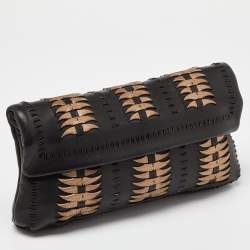 Pre Owned Elie Tahari Black/Metal Leather Foldover Clutch