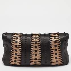 Pre Owned Elie Tahari Black/Metal Leather Foldover Clutch