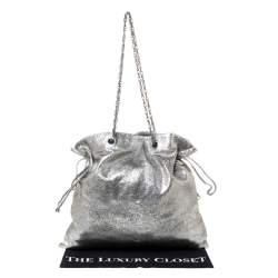 Pre Owned Elie Tahari Metallic Silver Leather Drawstring Tote