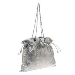 Pre Owned Elie Tahari Metallic Silver Leather Drawstring Tote