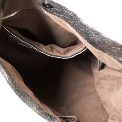 Pre Owned Elie Tahari Metallic Silver Leather Drawstring Tote