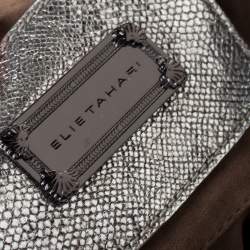 Pre Owned Elie Tahari Metallic Silver Leather Drawstring Tote
