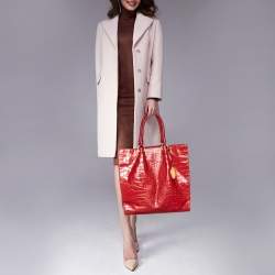 Pre Owned Elie Tahari Red Croc Embossed Leather Samara Tote