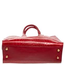 Pre Owned Elie Tahari Red Croc Embossed Leather Samara Tote