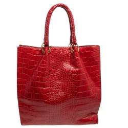 Pre Owned Elie Tahari Red Croc Embossed Leather Samara Tote