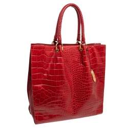 Pre Owned Elie Tahari Red Croc Embossed Leather Samara Tote
