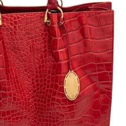 Pre Owned Elie Tahari Red Croc Embossed Leather Samara Tote