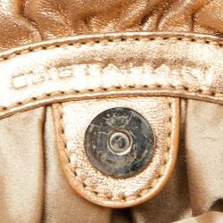 Elie Tahari Metallic Gold Leather Pleated Frame Crossbody Bag