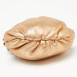 Elie Tahari Metallic Gold Leather Pleated Frame Crossbody Bag