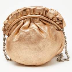 Elie Tahari Metallic Gold Leather Pleated Frame Crossbody Bag