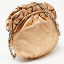 Elie Tahari Metallic Gold Leather Pleated Frame Crossbody Bag