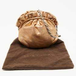 Elie Tahari Metallic Gold Leather Pleated Frame Crossbody Bag