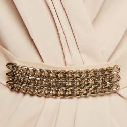 Elisabetta Franchi Cream Chained Crepe Belted Wrap-Up Gown S