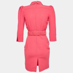 Pre Owned Elisabetta Franchi Pink Crepe Star Detail Belted Mini Dress S